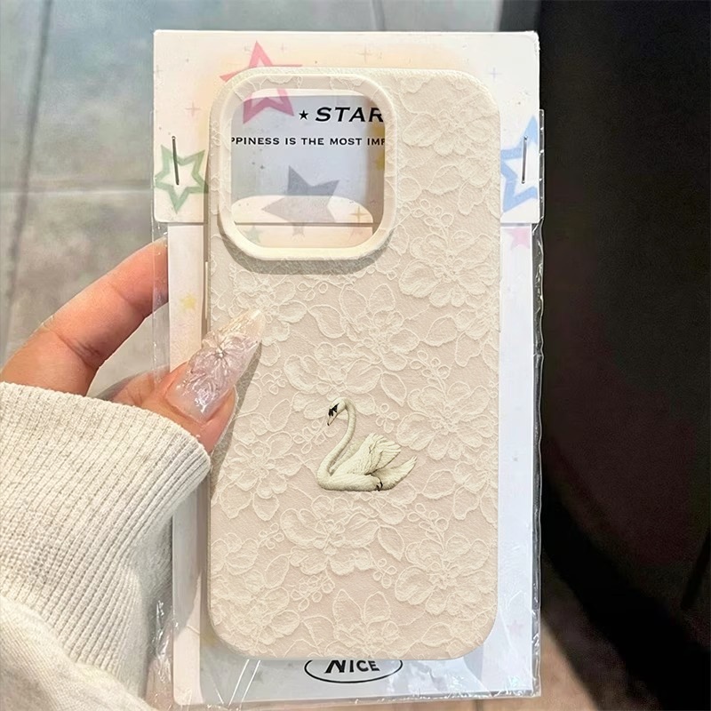 Usb Charger - Telefoonhoesje met kant-zwaanpatroon en lychee-textuur voor