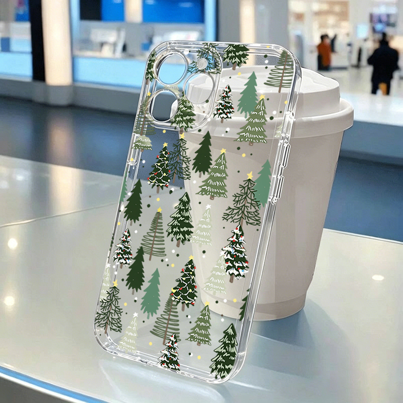 Usb Charger - Winterse Sneeuwvlok Kerstboom Transparante Telefoonhoes Voor